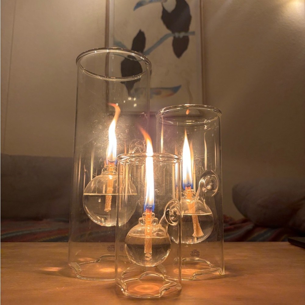 Set of Three Wolfard Oil Lamps 6” 9” and 12”